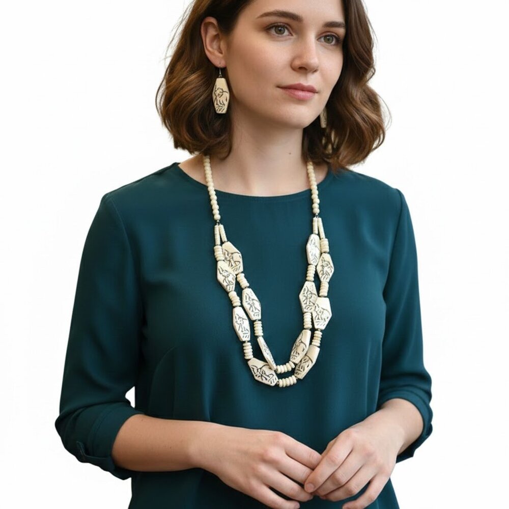 African Cream Beaded Necklace Set